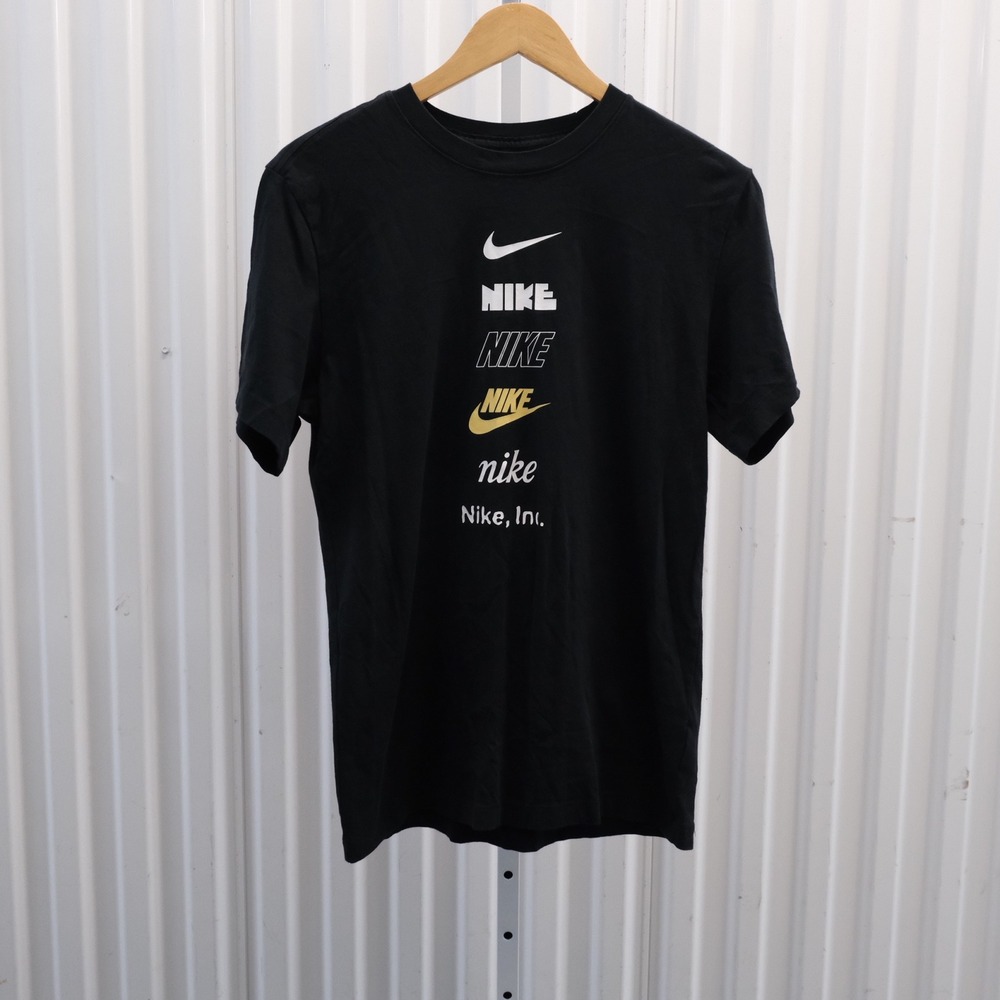 Nike T-Shirt Mens Small Black Multi Logo Stack Graphic Tee